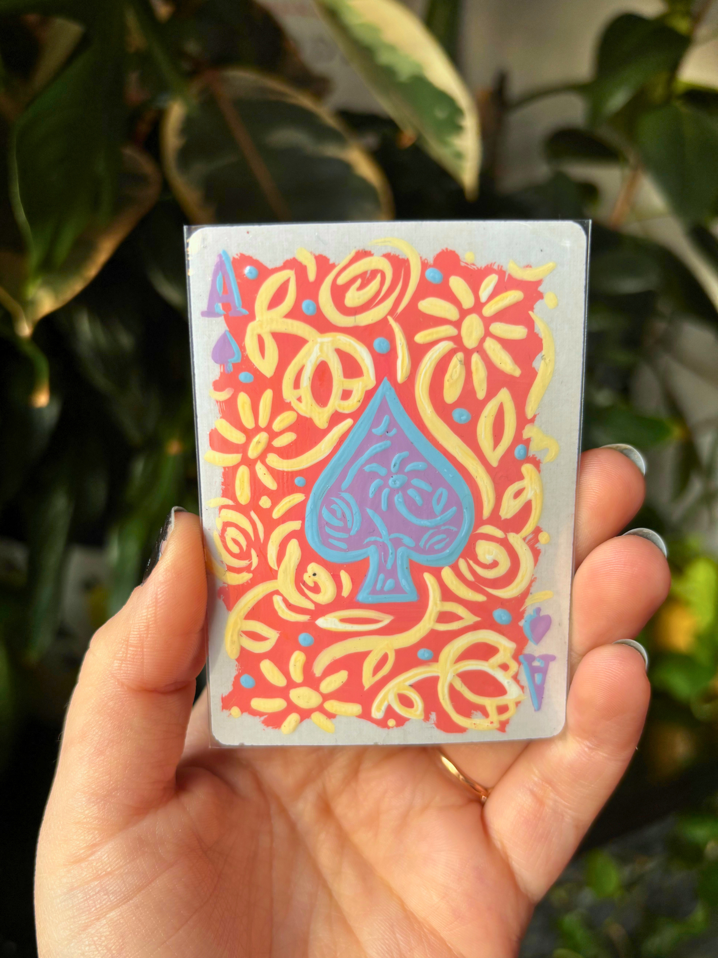 ACEO 2.5"x3.5" Original Painting - Playing Card Series (Ace of spades floral filigree)