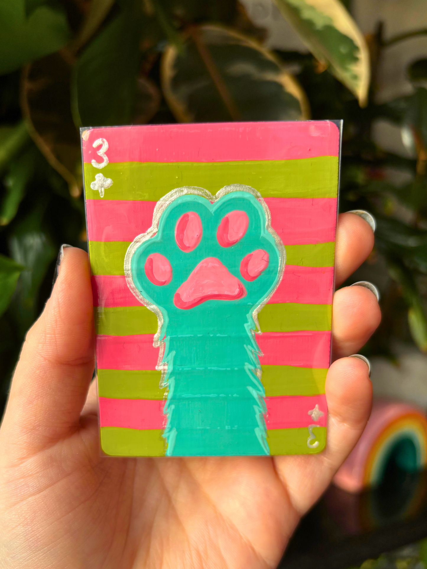 ACEO 2.5"x3.5" Original Painting - Playing Card Series (3 of clubs paw)