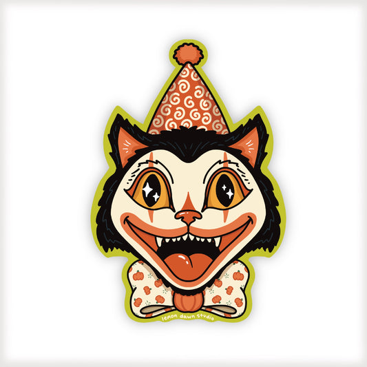 Vintage Halloween Cat Clown Vinyl Sticker