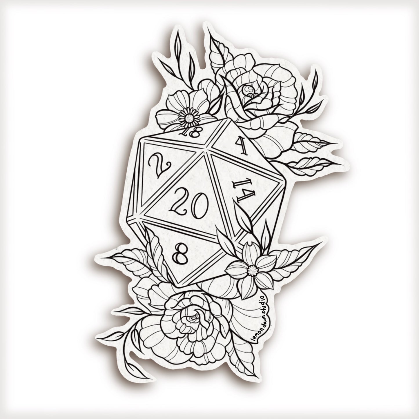 D20 Floral Tattoo Design Vinyl Sticker