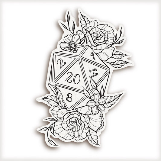 D20 Floral Tattoo Design Vinyl Sticker