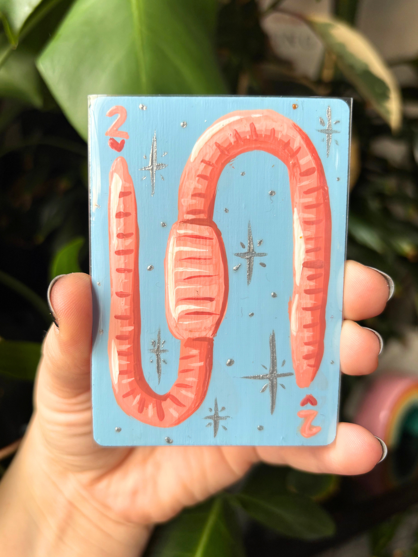 ACEO 2.5"x3.5" Original Painting - Playing Card Series (2 of Hearts Worm)