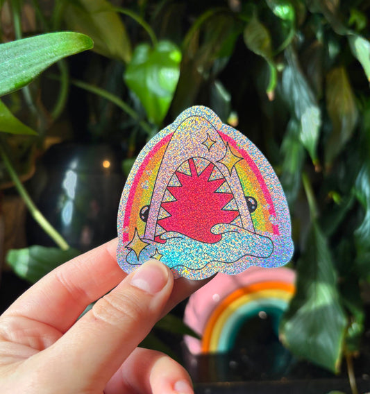HOLOGRAPHIC Rainbow Sparkle Shark Vinyl Sticker