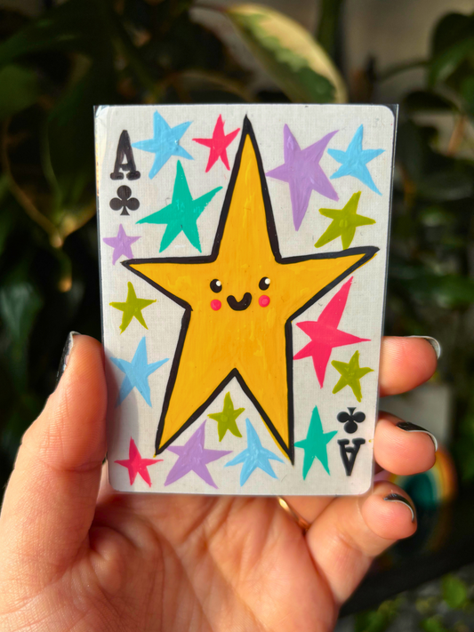 ACEO 2.5"x3.5" Original Painting - Playing Card Series (Ace of clubs star)
