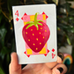 ACEO 2.5"x3.5" Original Painting - Playing Card Series (4 of diamonds strawberry)