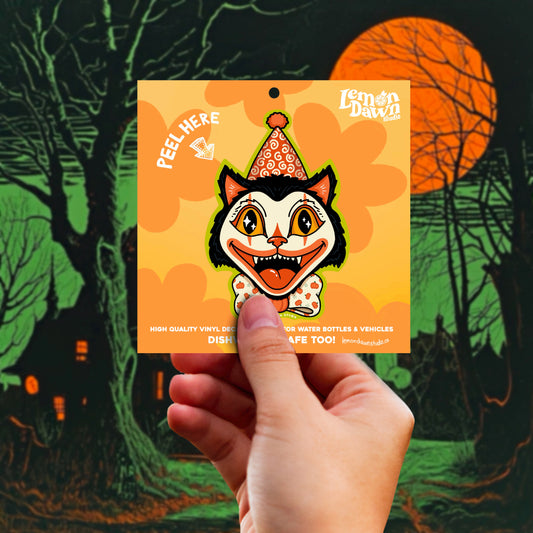 Vintage Halloween Cat Clown Vinyl Sticker