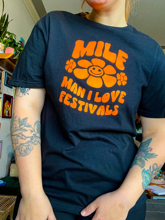 Upcycled MILF Man I Love Festivals Black Shirt