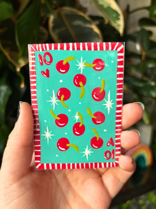 ACEO 2.5"x3.5" Original Painting - Playing Card Series (10 of hearts Cherries)