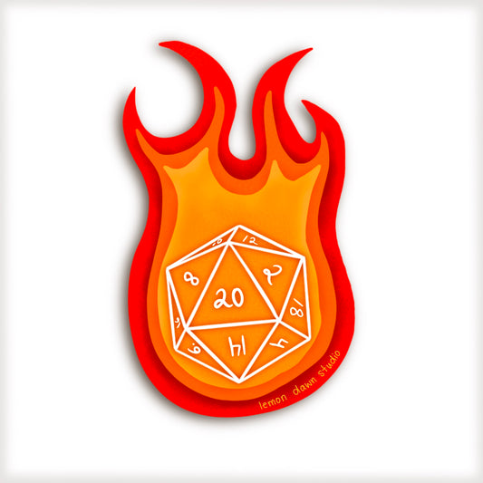 Flaming D20 Vinyl Sticker