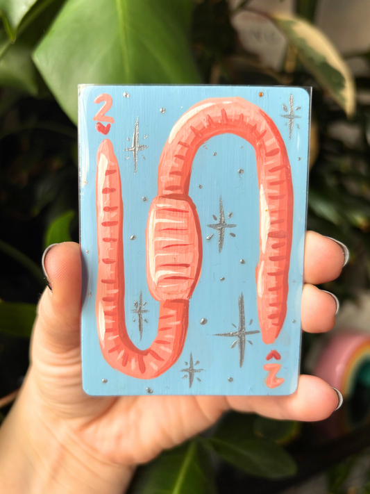 ACEO 2.5"x3.5" Original Painting - Playing Card Series (2 of Hearts Worm)