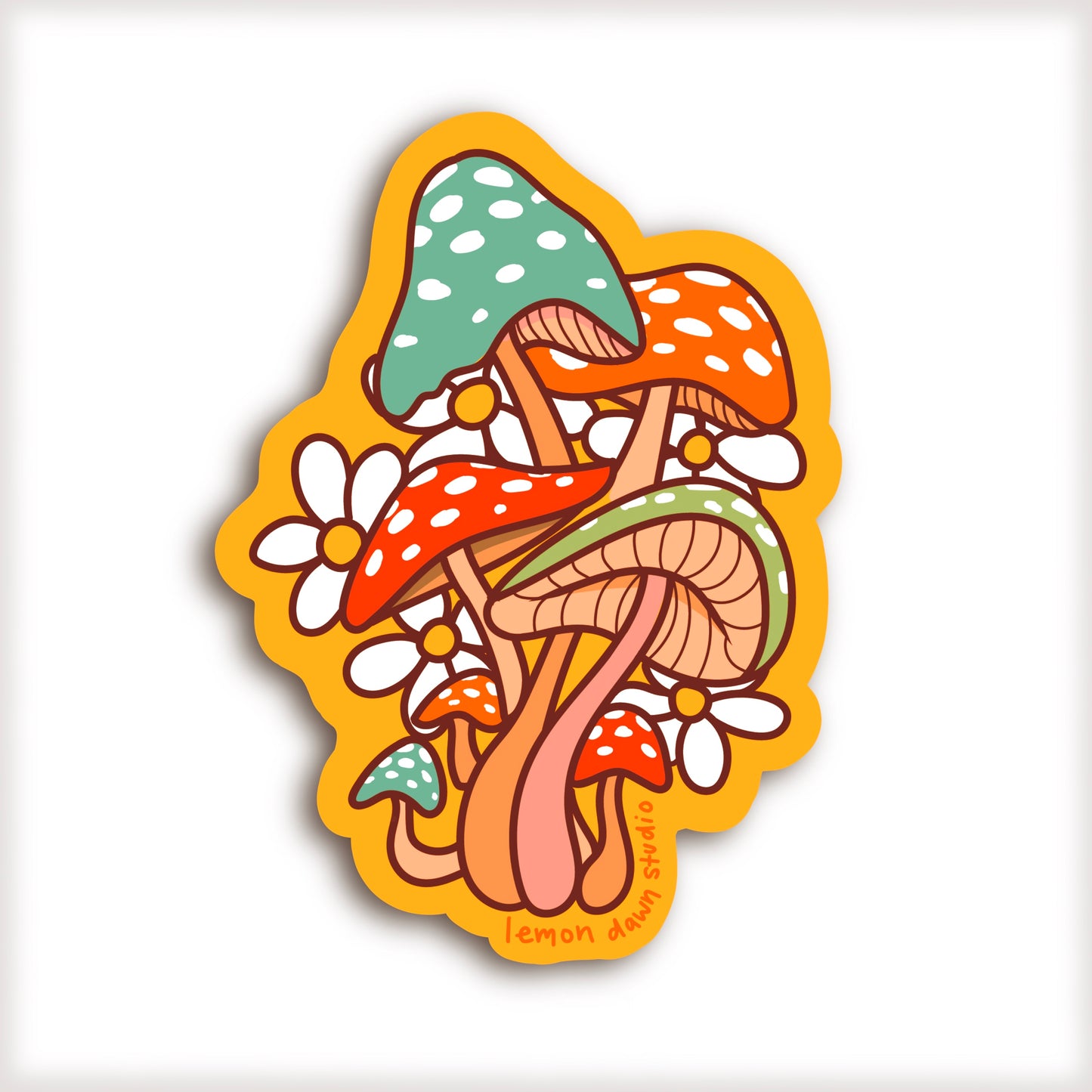 Groovy 70s Inspired Mushroom Vinyl Sticker