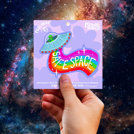 Safe Space Rainbow Alien Vinyl Sticker