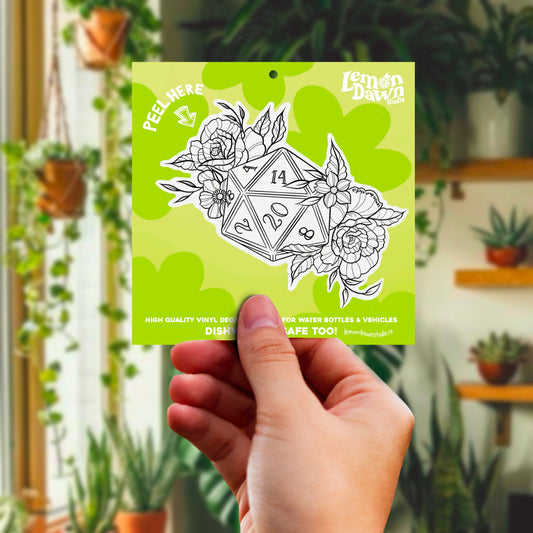 D20 Floral Tattoo Design Vinyl Sticker