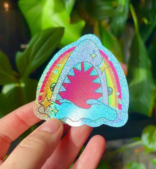 HOLOGRAPHIC Rainbow Sparkle Shark Vinyl Sticker